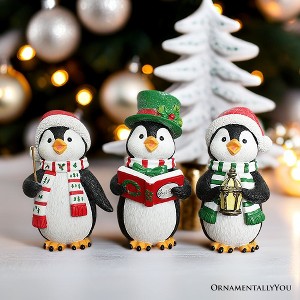 Caroling Penguin Trio Set of Christmas Figurines, 6" Winter Holiday Statue Set of Three| OrnamentallyYou - 1 of 4