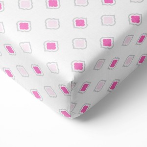 Bacati - Morocan Tiles Pink/Gray Muslin 100 percent Cotton Universal Baby US Standard Crib or Toddler Bed Fitted Sheet - 1 of 4