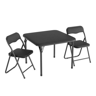 3-Piece Boys and Girls Folding Set, Table and Chairs w/PU Cushion, No Assembly, For Eating/Reading/Playing, Black/Beige/Grey