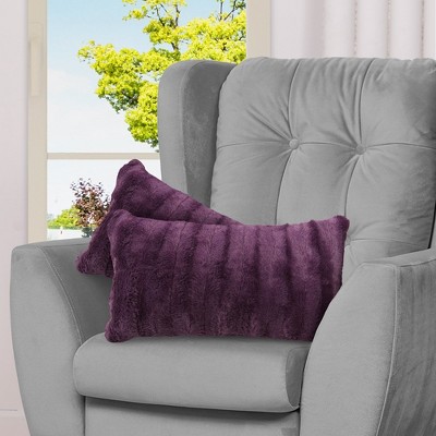 Cheer Collection Luxurious Faux Fur Throw Pillows Set of 2 - Purple (12" x 20"