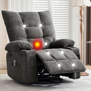 Swivel Rocker Recliner Chair with Massage & Heat, Oversized Ergonomic Lounge Chair,  135° Recline, Cup Holders & Side Pocket - 1 of 4