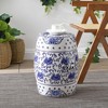 JONATHAN Y Lotus Flower 17.8" Chinoiserie Ceramic Drum Garden Stool, Blue/White - 2 of 4