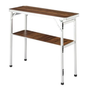 SEVOBAL Folding Tables Portable Bar Table with Shelf Tradeshow Podium with Skirt and Carrying Bag for Party and Exhibition, Brown, 104"*44"*9.5" - 1 of 4