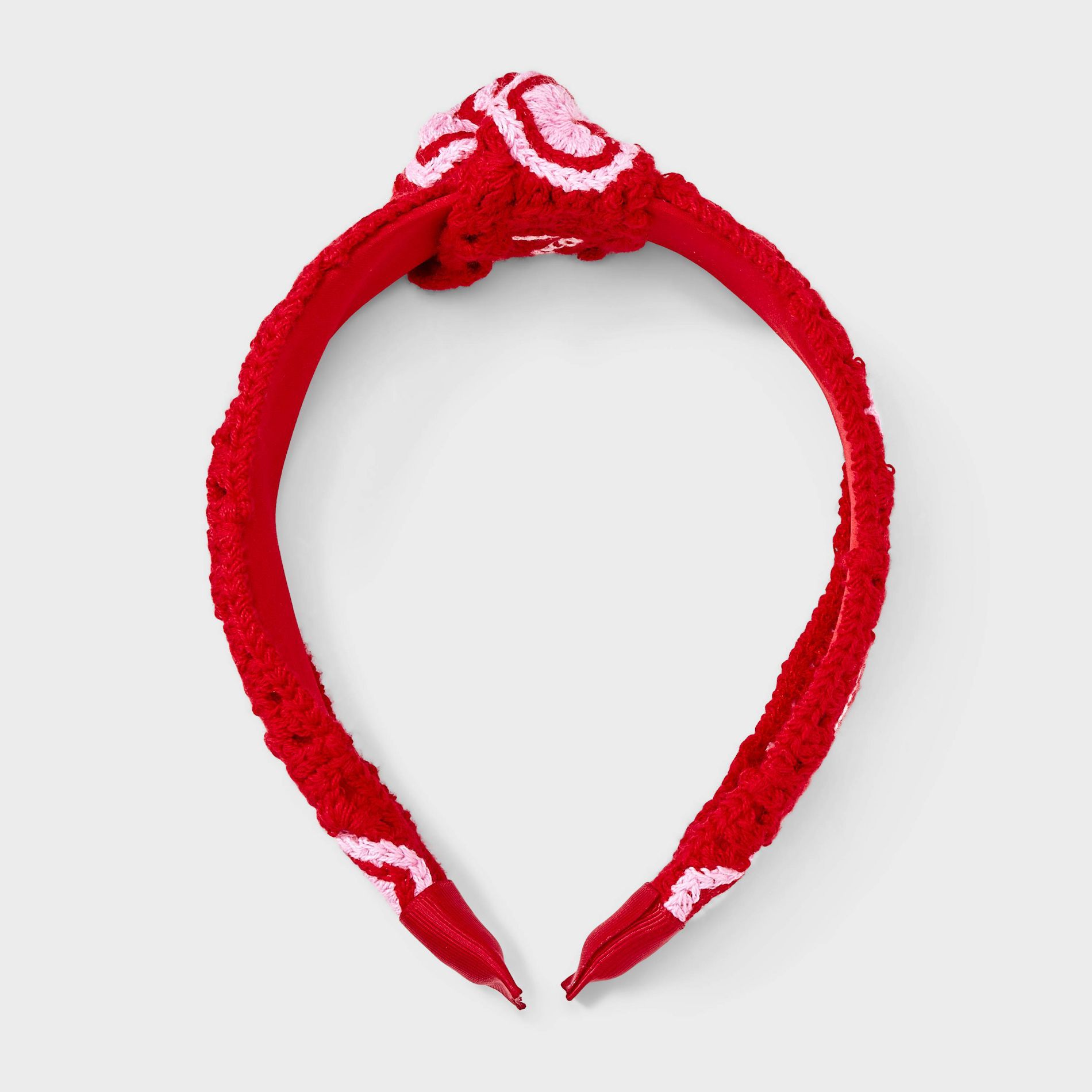 Valentines Knit Heart Top Knot Headband - Red