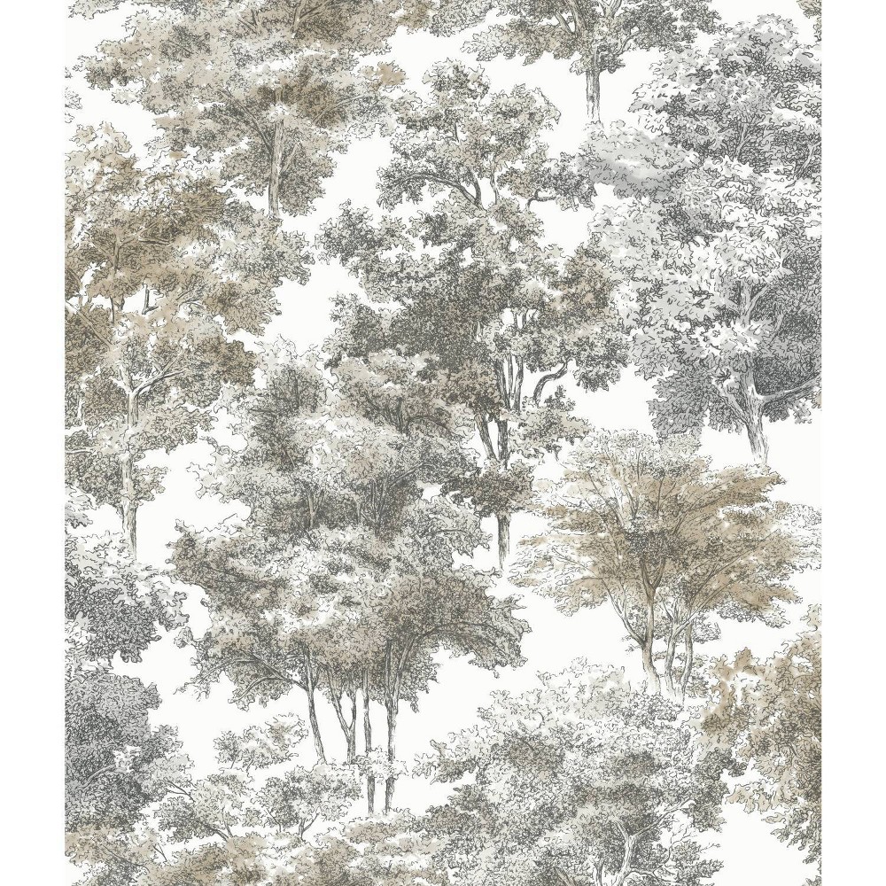 Photos - Wallpaper Roommates Old World Trees Peel and Stick  Gray/Beige 
