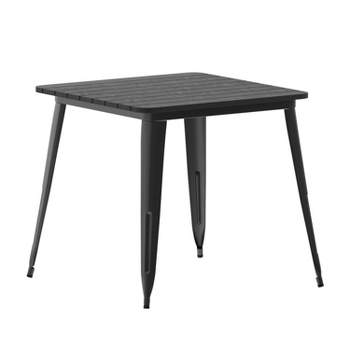 Merrick Lane Indoor/Outdoor Dining Table, 31.5" Square All Weather Poly Resin Top with Steel Base