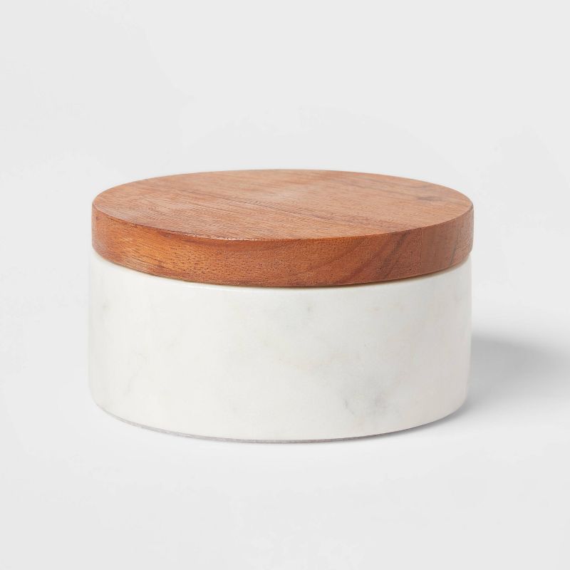 Marble/Wood Salt Cellar with Wooden Lid - Threshold&#8482;, 1 of 5