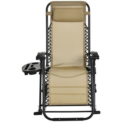 Beige Steel Zero Gravity Rocking Lounge Chair with Cushions