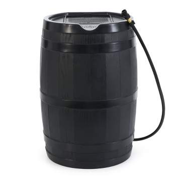 FCMP Outdoor RC45 45 Gallon Heavy Duty Outdoor Home Rain Water Catcher Barrel Container with Hose & Debris Screen, Black