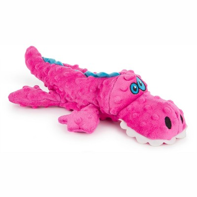 goDog Gators Squeaky Plush Dog Toy, Chew Guard Technology, Pink, Large