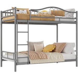 Bunk Bed Twin Over Twin, Twin Bunk Bed with Ladde & Full-Length Guardrails, Heavy Duty Metal 400 LBS Weight Capacity - 1 of 4