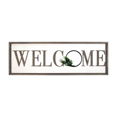 36" x 10" Welcome Barnwood Wall Panel with Greenery Whitewashed - Prinz