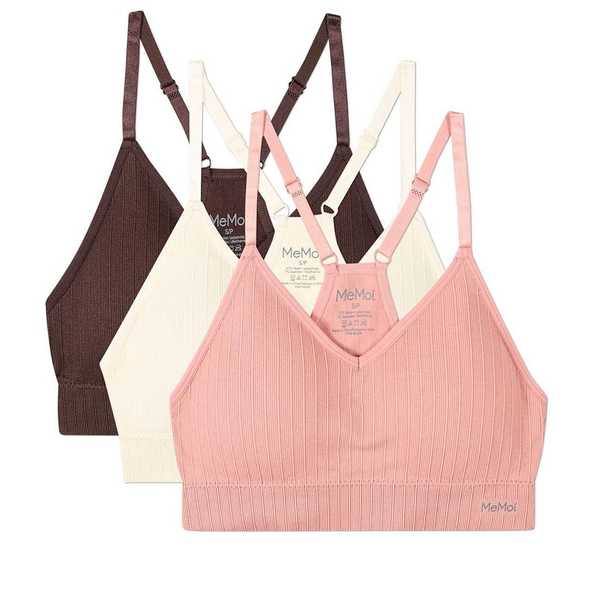Memoi 3 Pack Women's Seamless Racer-Back Ribbed Tag-Free Padded Bras - thumbnail 7
