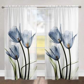 Laural Home Blue Tulip Trio 84" Sheer Window Panel, 1pc