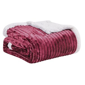 Plazatex Soft Plush Corduroy Lined Oversized All Season Comfort for Bedroom or Lounging Blankets - Queen 90" x 90", Burgundy - 1 of 4