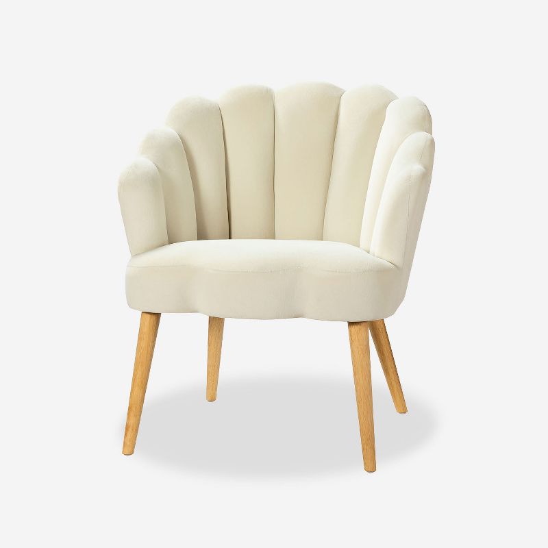 Maël Modern Scalloped Velvet Accent Chair with Solid Wood Legs  | Karat Home, 3 of 12
