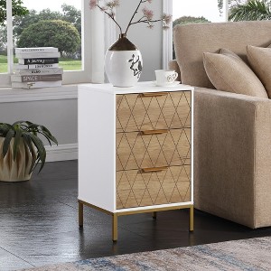 ORRD Mid-Century Nightstand with 3 Drawers, Gold Metal Accent End Table for Bedroom, White & Natural - 1 of 4