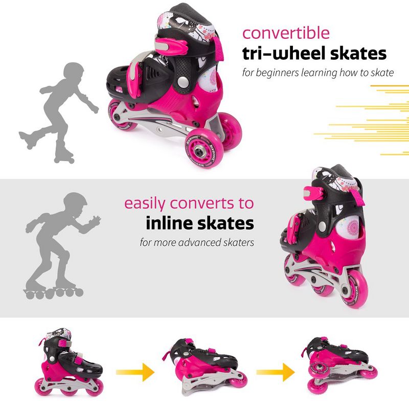 New Bounce Beginner Roller Skates – Convertible Tri-Wheel or Inline Skates - Size US 8-11, 3 of 9