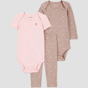 Carter's Just One You® Baby Girls' 3pc Floral Bodysuit Set - Brown - 1 of 3