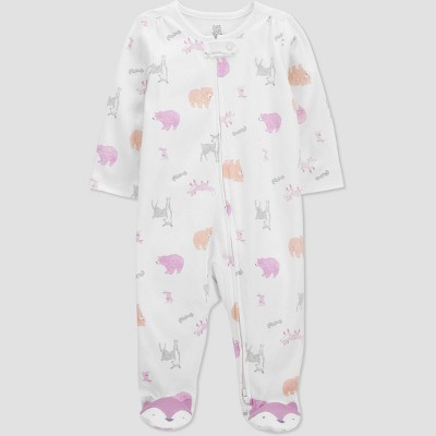 Carter's Just One You® Baby Girls' Woodland Creatures Interlock Footed Pajama - White/Pink Newborn