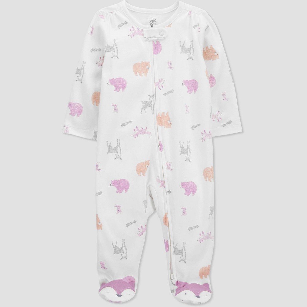 size 6M Carter's Just One You Baby Girls' Woodland Creatures Interlock Footed Pajama - White/Pink 