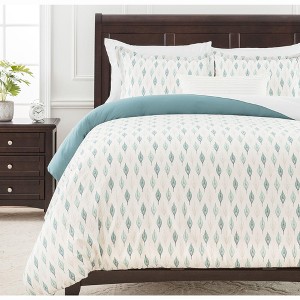 Chanasya Geometric Leaf Patterned Duvet Cover Set - 1 of 4