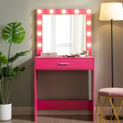 NicBex 54.3" Makeup Vanity Desk with Mirror and Adjustable Lights,Modern Makeup Table with Large Drawer for Bedroom