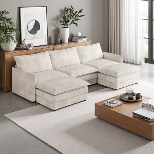 109" Corduroy Cloud Modular U-Shaped Sectional Sofa with 2 Ottomans - 1 of 4