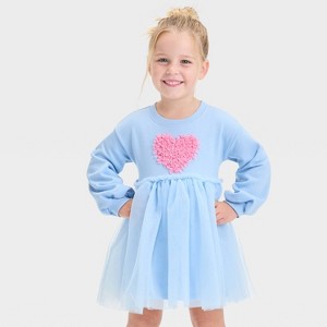 Toddler Girls' Heart Long Sleeve Tulle Valentine's Day Dress - Cat & Jack™ Blue - 1 of 4