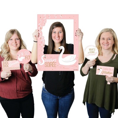 Big Dot of Happiness Swan Soiree - White Swan Baby Shower or Birthday Party Selfie Photo Booth Picture Frame and Props - Printed on Sturdy Material