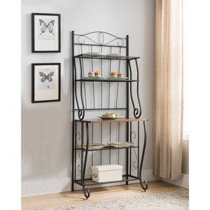 Kings Brand Furniture Brion 5-Tier Kitchen Storage Bakers Rack,  Black/Walnut - 1 of 4