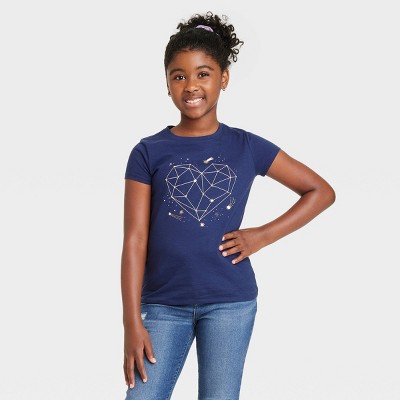 Girls' Short Sleeve Constellation Heart Graphic T-Shirt - Cat & Jack™ Navy Blue