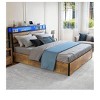 LED Light Platform Bed Frame, Queen Size Bed Frame with 2-Tier Storage Shelf Headboard with Charging Station, Rustic Brown - 3 of 4
