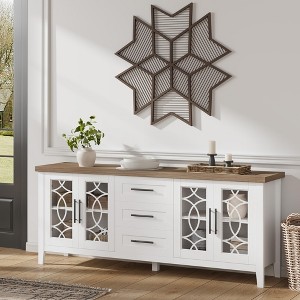GustoWave Farmhouse TV Stand for 70 Inch,with Glass Door,2 Storage Door and 3 Drawer, Console Table with Shelves for Bedroom Living Room - 1 of 4