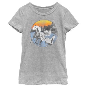 Girl's Lost Gods Distressed Circle Horse Landscape T-Shirt - 1 of 4