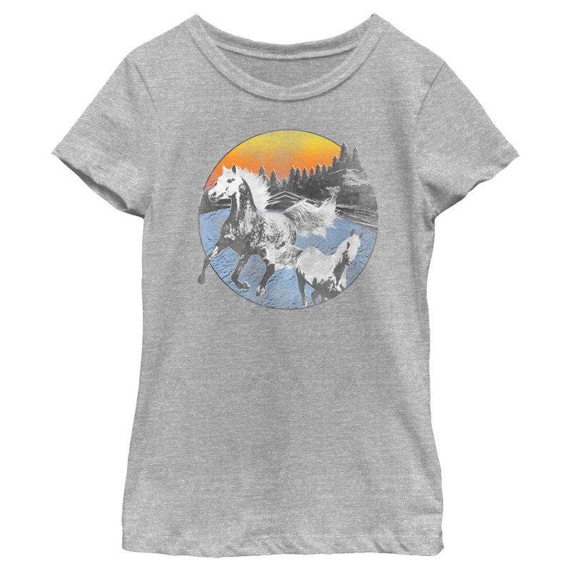 Girl's Lost Gods Distressed Circle Horse Landscape T-Shirt, 1 of 6