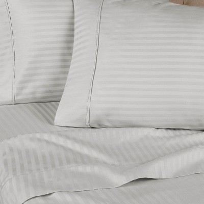 King Size Platinum Striped Egyptian Cotton Deep Pocket Sheet Set