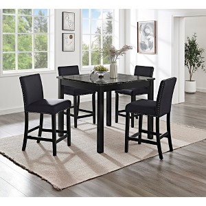 5-Piece Counter Height Dining Set with Faux Marble Table and 4 Upholstered Chairs - 1 of 4