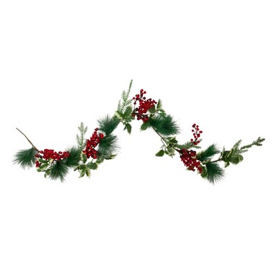 Northlight 5' X 8 Frosted Pine And Red Berry Christmas Garland - Unlit :  Target