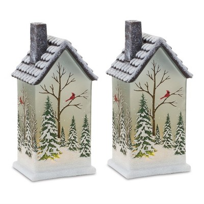 Melrose Lighted House with Pine Trees (Set of 2)
