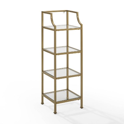40" Aimee Short Etagere Gold - Crosley: Modern Glass Shelving, 4-Tier Steel Frame