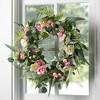 Sullivans Artificial Ranunculus Mini Blossom Wreath 24"H; Pink - 3 of 3