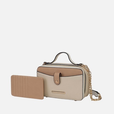 MKF Collection Camera Crossbody Bag, Oaklynn Color Block Multi Compartment Zip Closure | MKF Collection by Mia K -Beige Brown
