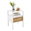15.75" Rattan End table with  drawer, Modern nightstand, metal legs,side table,white(1 pc) - 4 of 4
