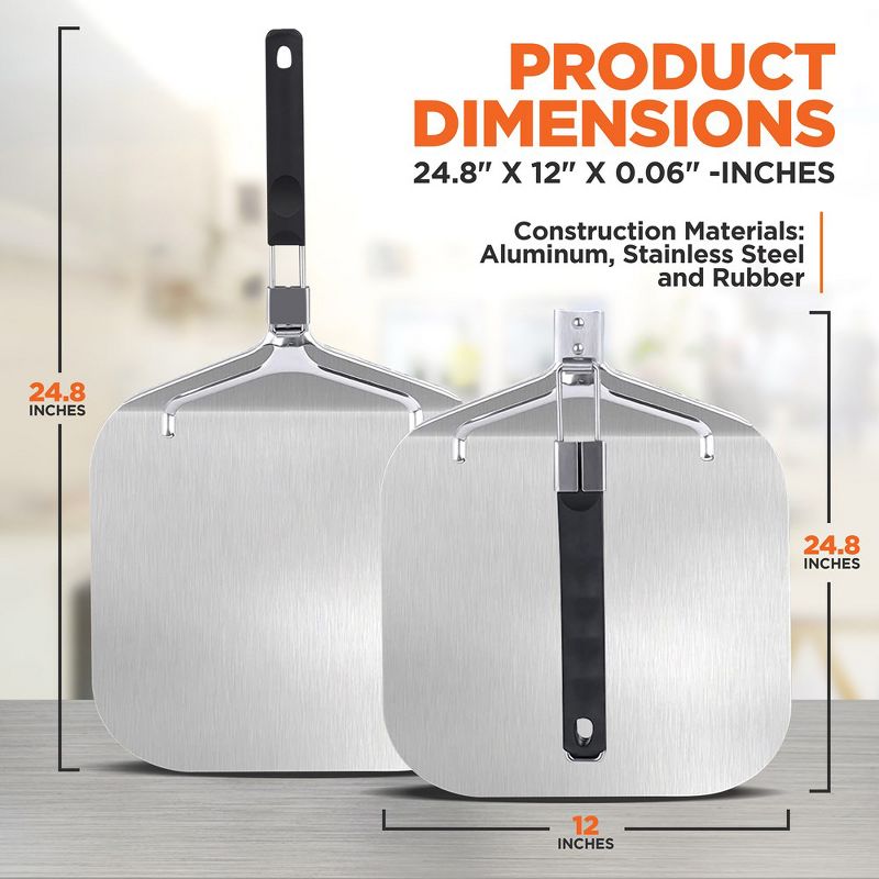 NutriChef Pizza Peel for Oven and Grill - Durable and Safe Aluminum Base with Stainless Steel Handle, 2 of 9