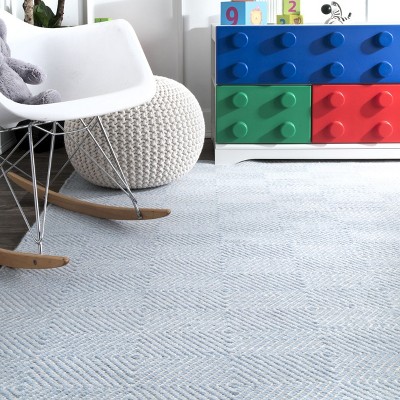 Light Blue Geometric Wool 9' x 12' Handmade Area Rug