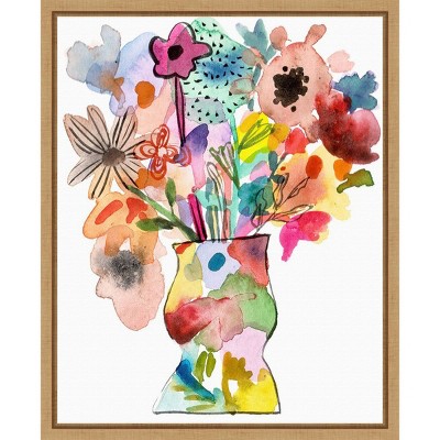 Vibrant Abstract Floral Watercolor Framed Canvas Wall Art 16"x20"