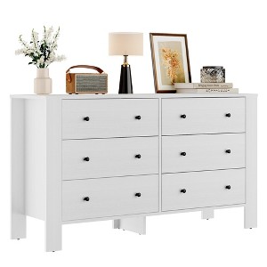 Natural Oak Dresser for Bedroom, Large 6 Drawer Dresser with Deep Drawers & Metal Knobs, Modern Wooden Double Chests of Drawers for Kids Bedroom - 1 of 4