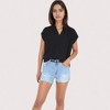 Anna-Kaci Women's V-Neck Short Sleeve Blouse with Rolled Cuffs and Soft Pleated Collar Detail - 4 of 4