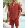 Men 2 Piece Set Short Sleeve Button Down Shirt and Drawstring Short Set Casual Summer Beach Outfi - 3 of 4